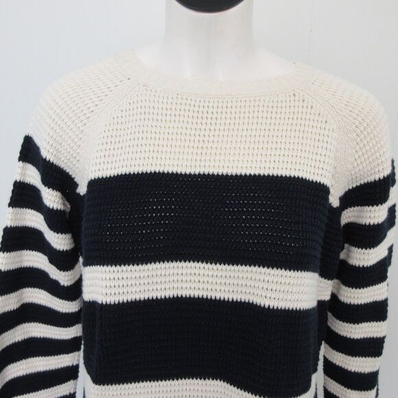 Talbots Womens Pullover Size M Knit Sweater Blue White Stripe Long Sleeve Cotton - Picture 2 of 13